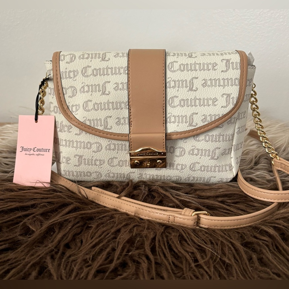 Juicy Couture Bag Pop That Lock Flap Crossbody - Pecan White NWT